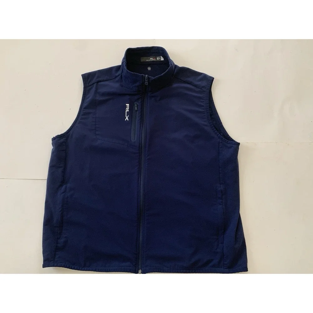 RLX Ralph Lauren Full Zip Vest Men's XXL Navy Lightweight Pockets Golf Casual